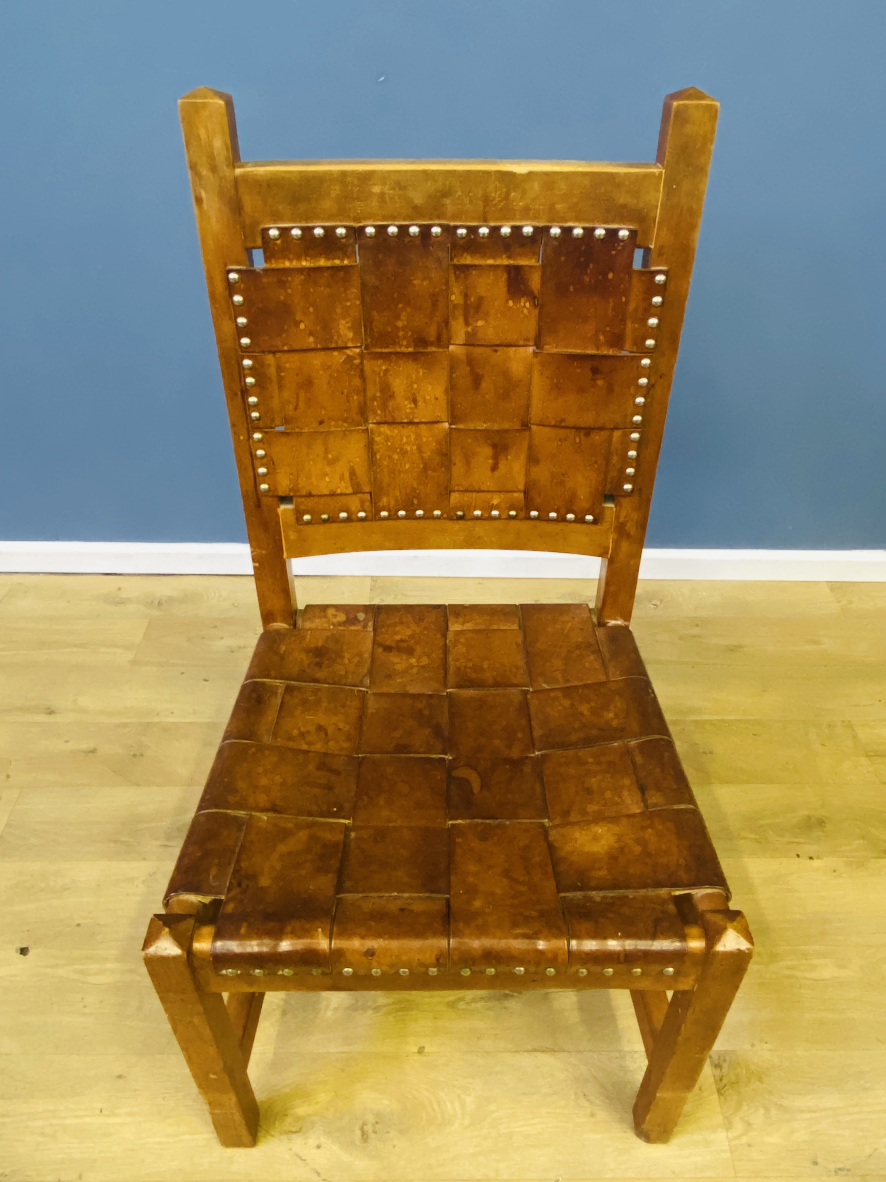 Leather strapwork side chair