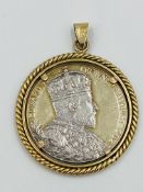 King Edward VII silver coronation medal in 9ct gold pendant