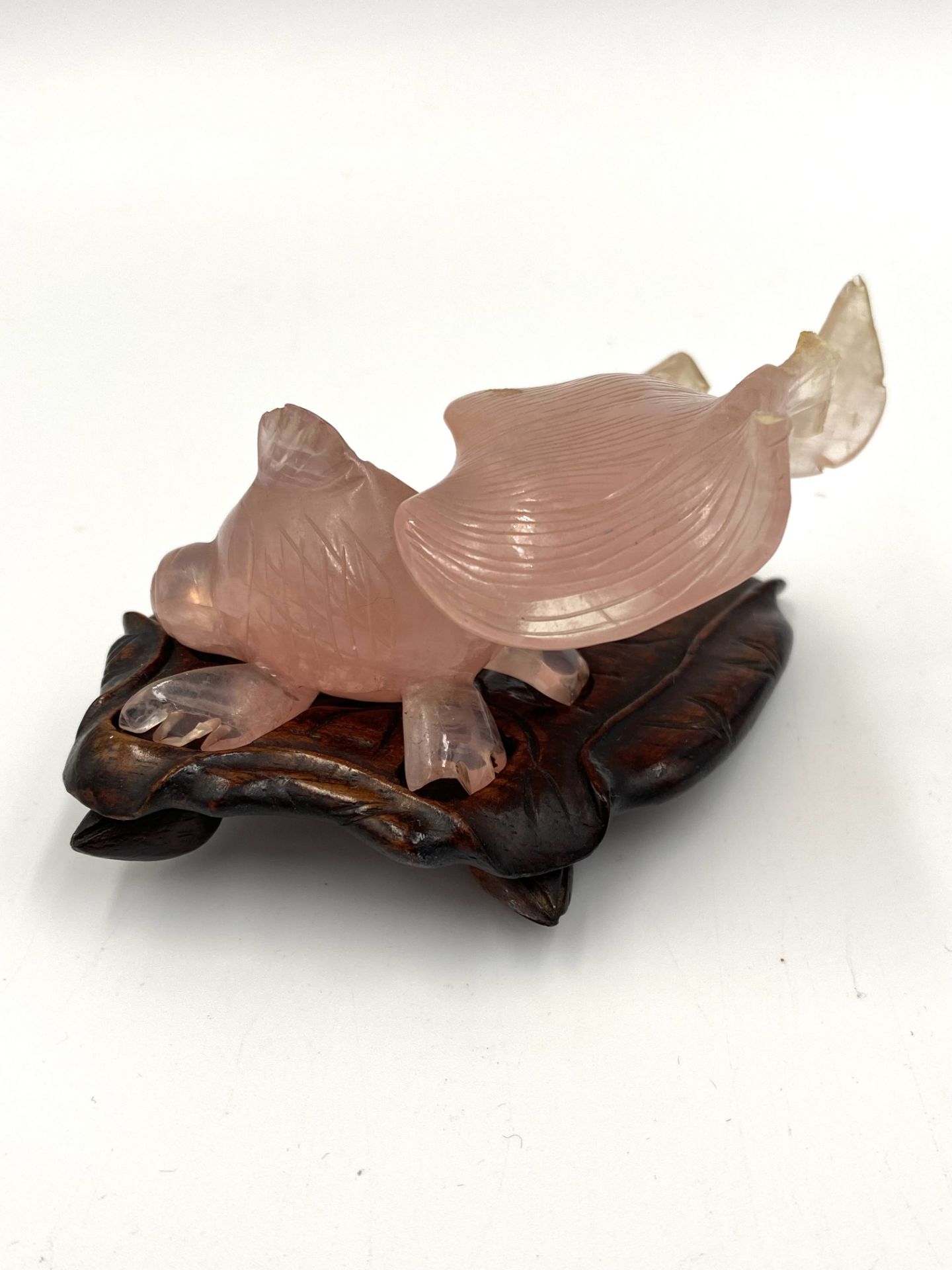 Early 20th century chinese carved rose quartz figure of a mythical fish - Image 3 of 12