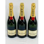 Three 75cl bottles of Moet & Chandon Brut Imperial Non Vintage Champagne.