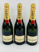 Three 75cl bottles of Moet & Chandon Brut Imperial Non Vintage Champagne.