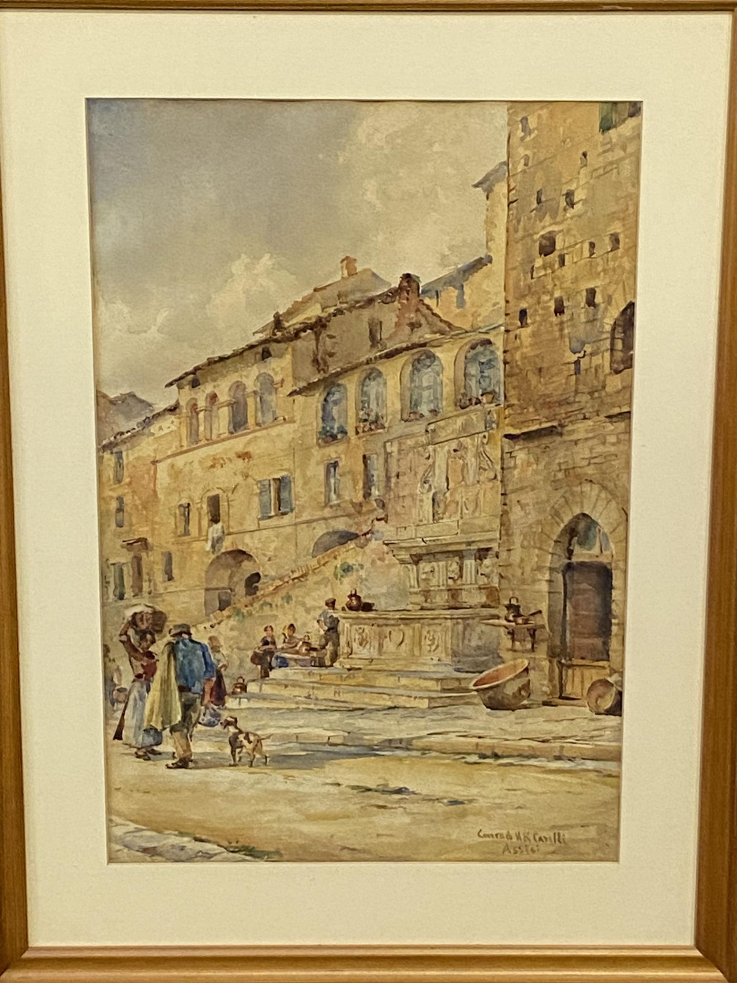 Framed and glazed watercolour of Assisi, signed Conrad H R Carilli - Image 2 of 4