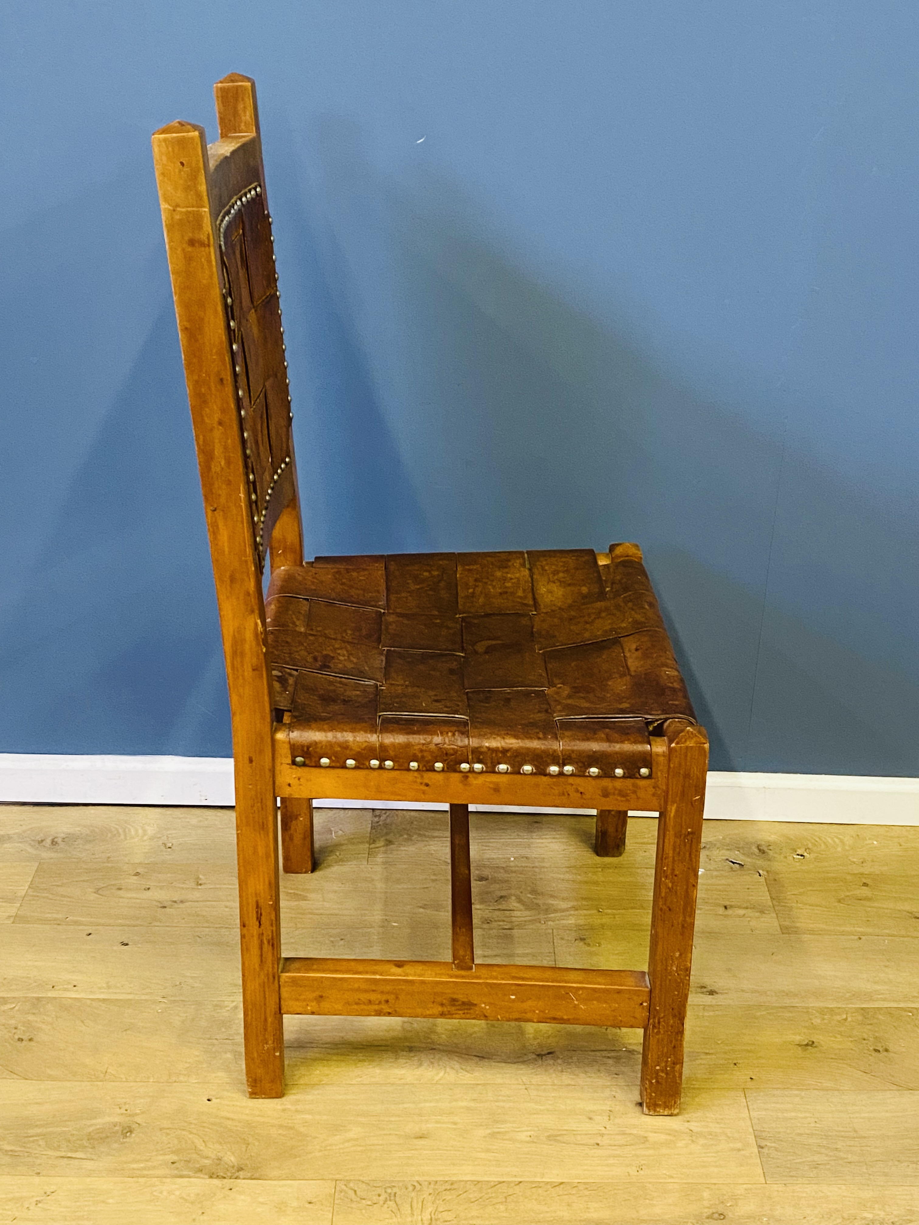 Leather strapwork side chair - Image 4 of 6