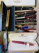 Quantity of pens including fountain pens and Schaffer.