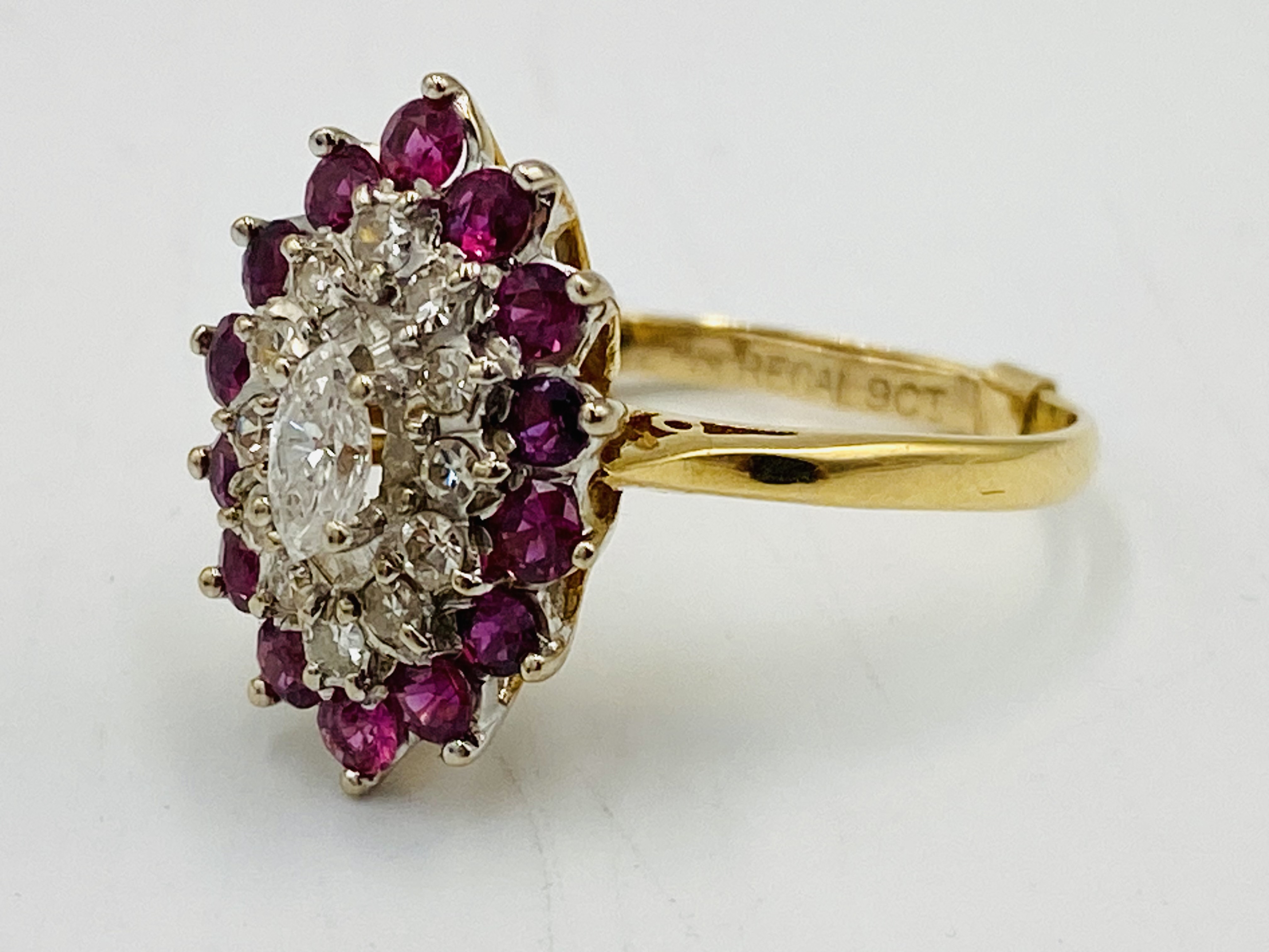 9ct gold ring set with diamonds and pink sapphires - Image 2 of 6