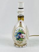 Opaque glass table lamp with hand painted flowers and gilt decoration, 27cms. Estimate £30-50.