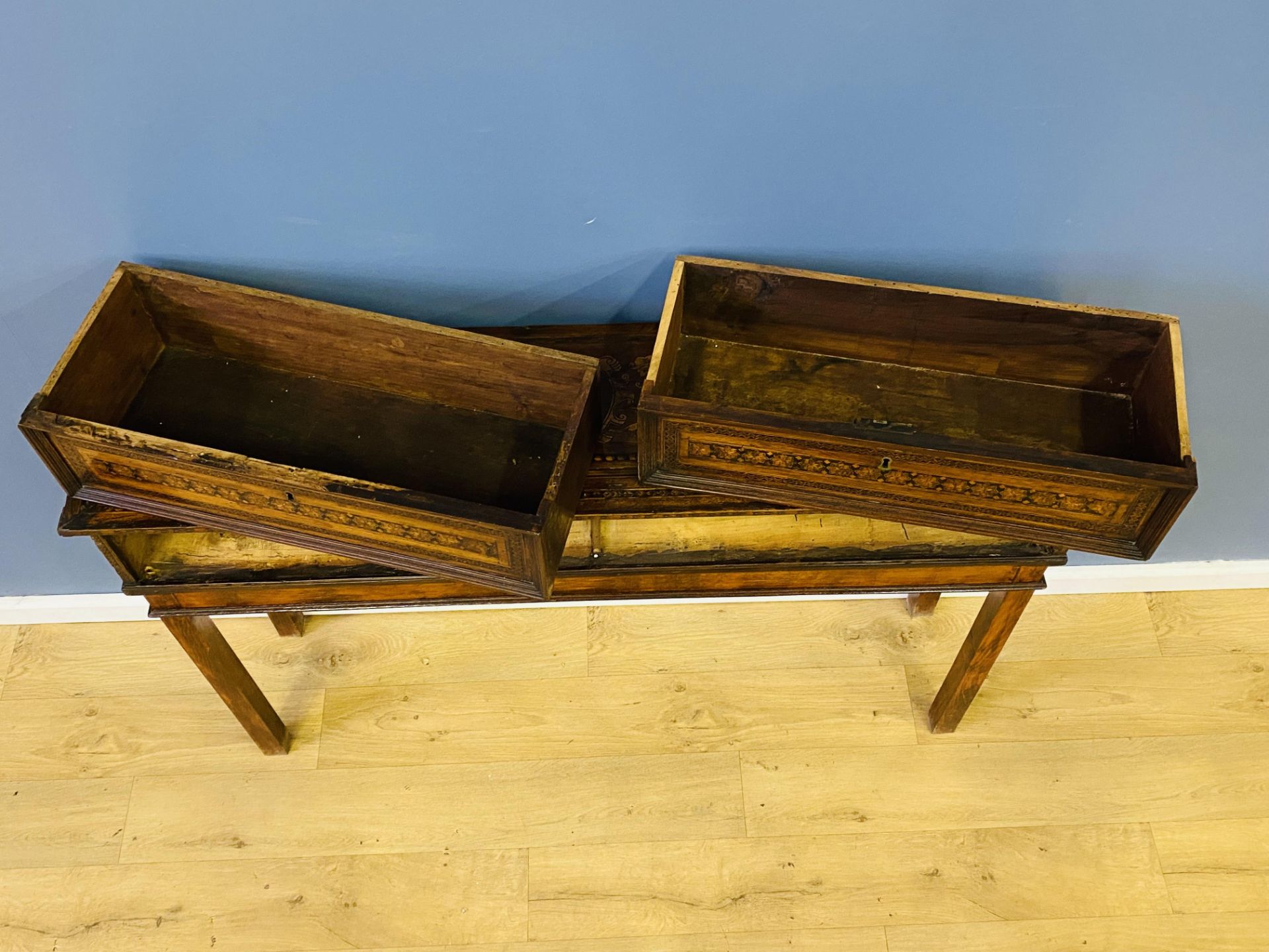 Marquetry inlaid two drawer console table - Image 7 of 7