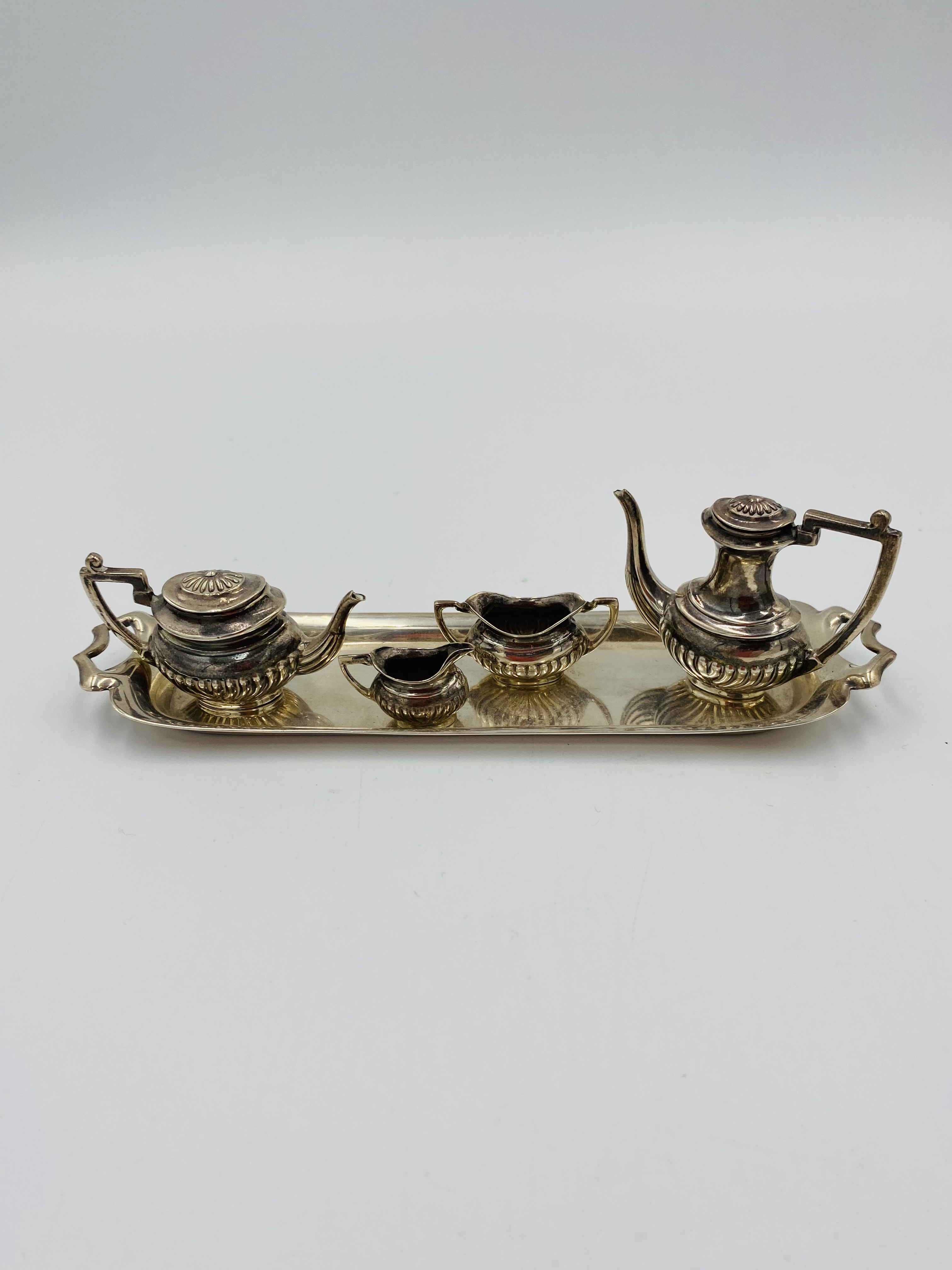 Miniature four piece silver tea set on matching tray and other items - Image 5 of 5