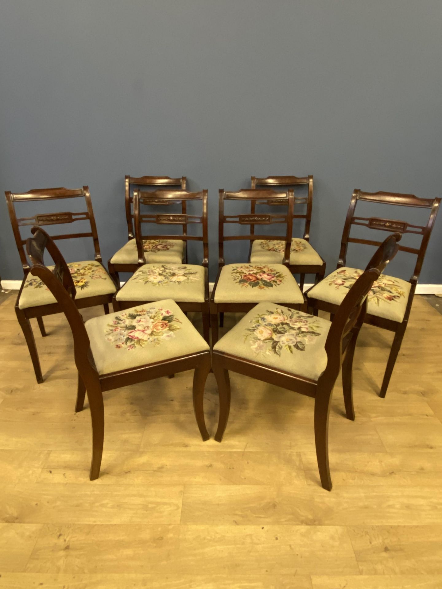 Eight regency style mahogany dining room chairs - Image 2 of 6