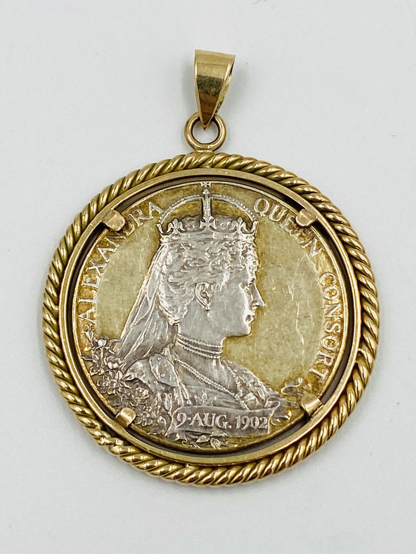 King Edward VII silver coronation medal in 9ct gold pendant - Image 2 of 3