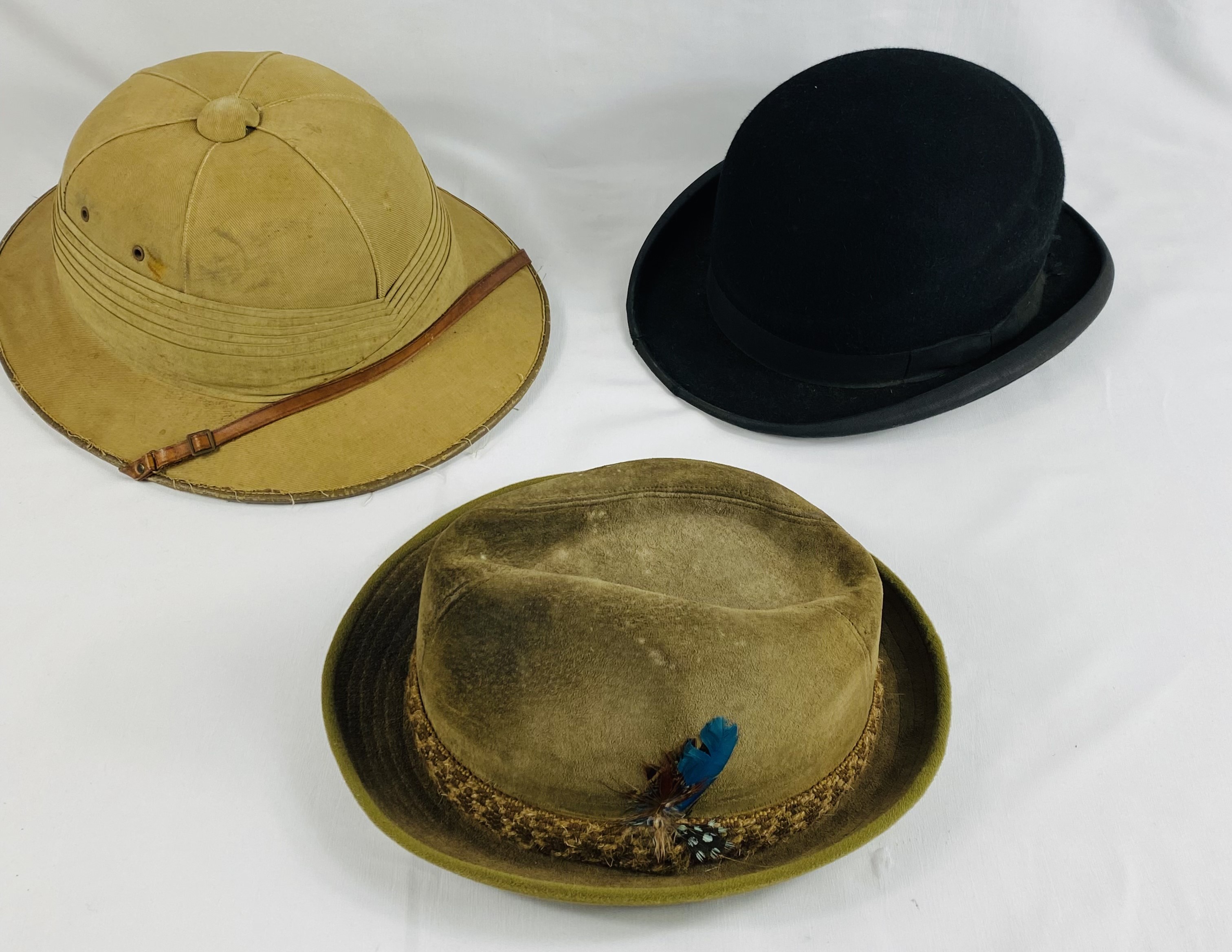Hawkes pith helmet and two other hats