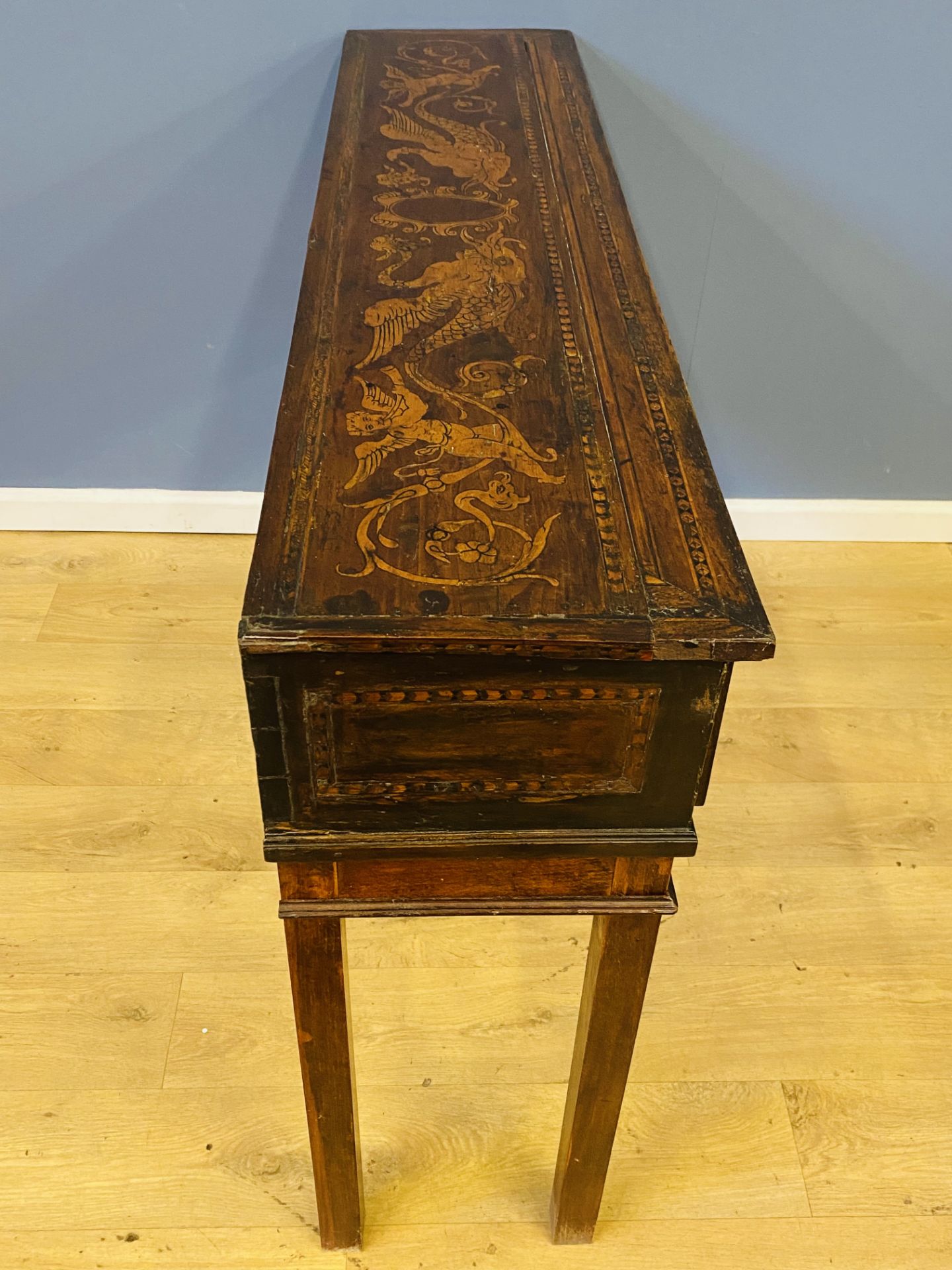 Marquetry inlaid two drawer console table - Image 5 of 7