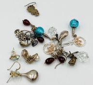 Ten pairs of sterling silver earrings