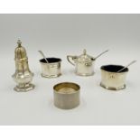 Silver cruet set and other items