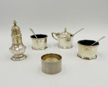 Silver cruet set and other items