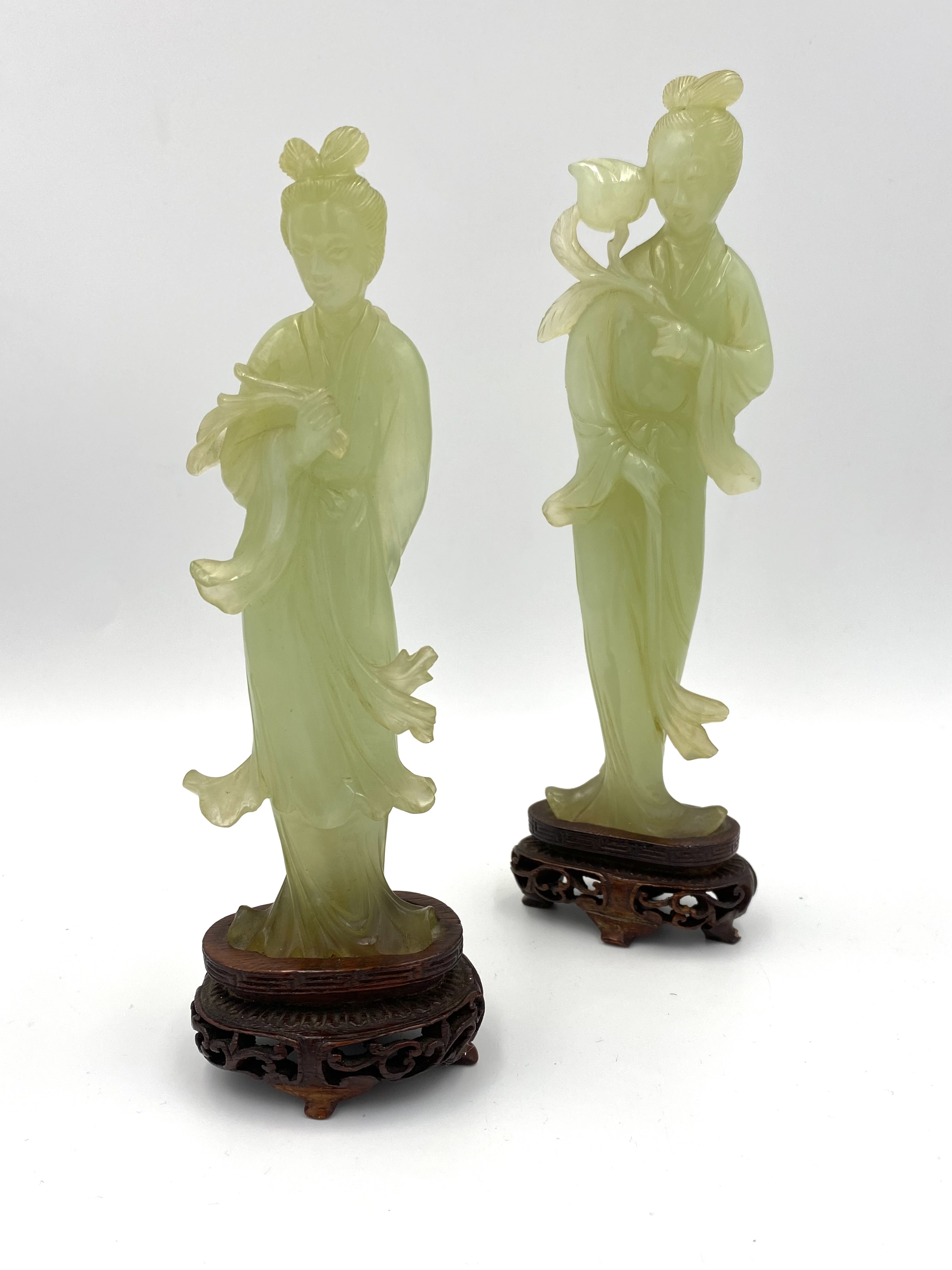Pair of early 20th century chinese carved jade figures of Guanyin