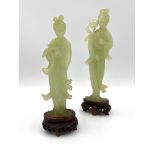 Pair of early 20th century chinese carved jade figures of Guanyin