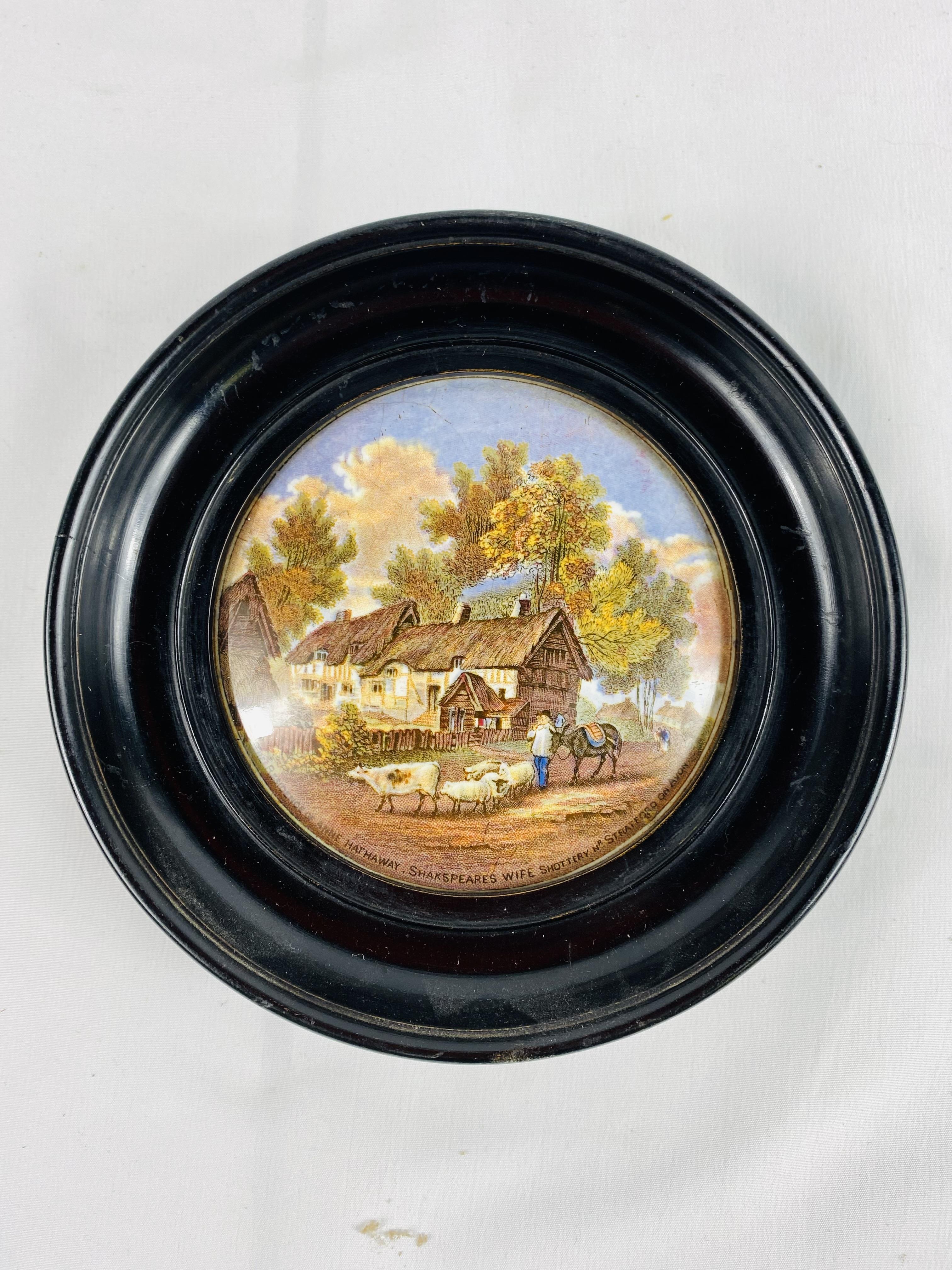 Five wood framed ceramic pot lids - Image 4 of 7