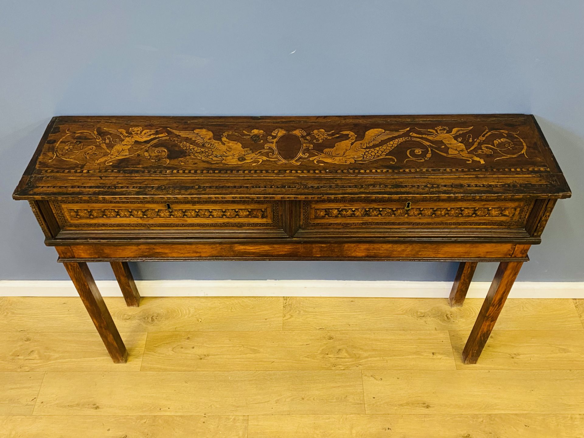 Marquetry inlaid two drawer console table - Image 3 of 7