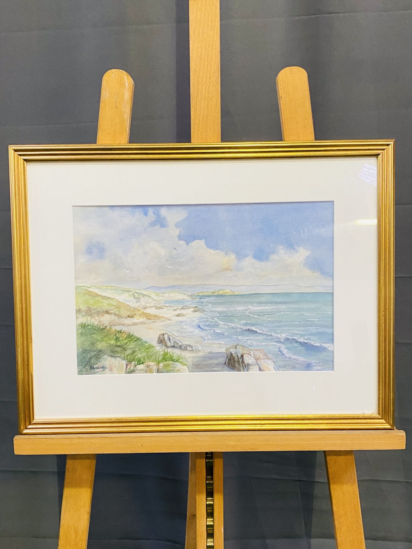Framed and glazed watercolour of a coastal scene signed Stuckie - Image 2 of 4