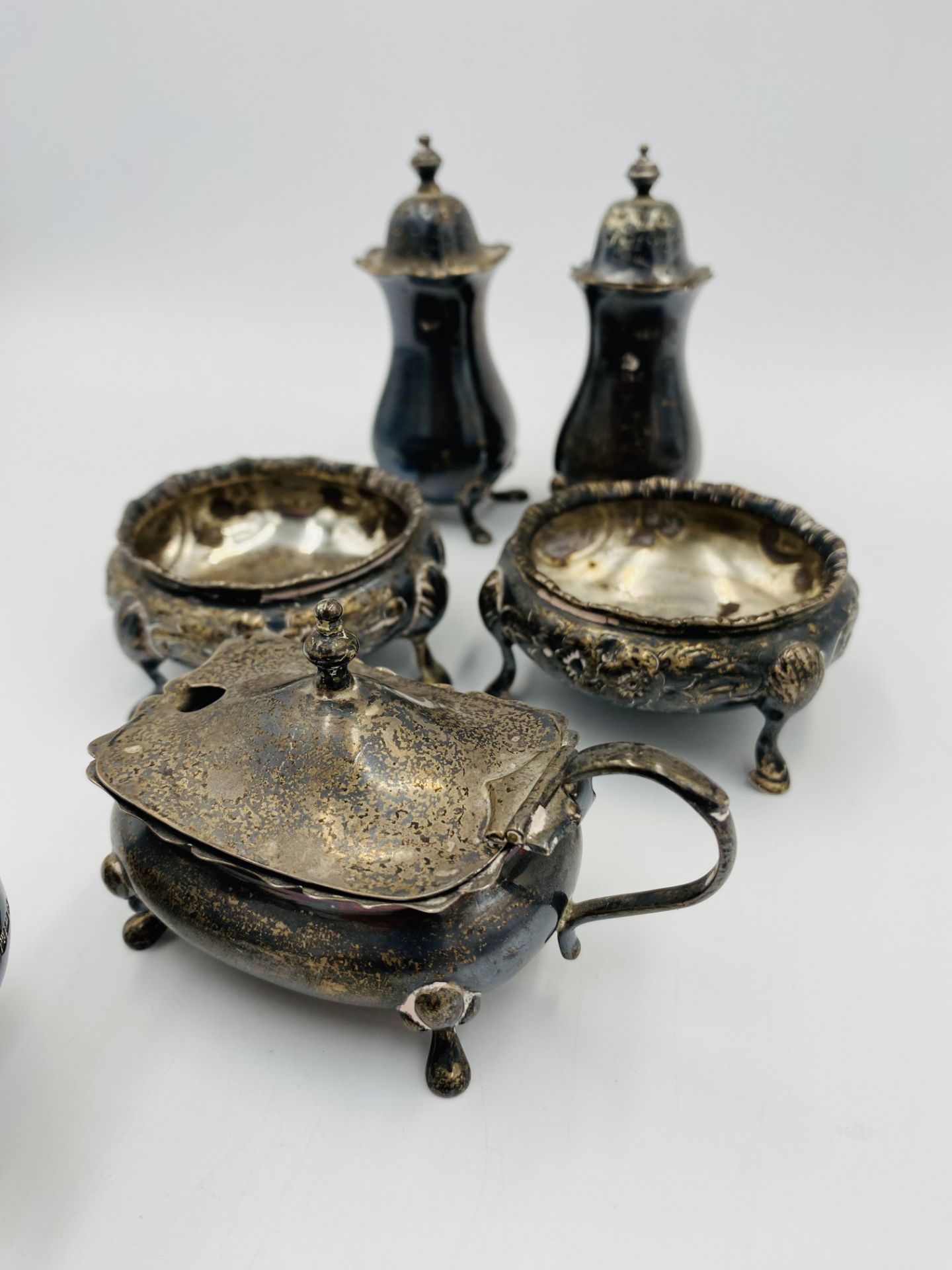 Pair of silver salts, two silver pepper pots and two silver mustard pots - Image 4 of 5