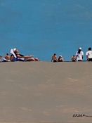 Oil on board of a beach scene, signed Brook