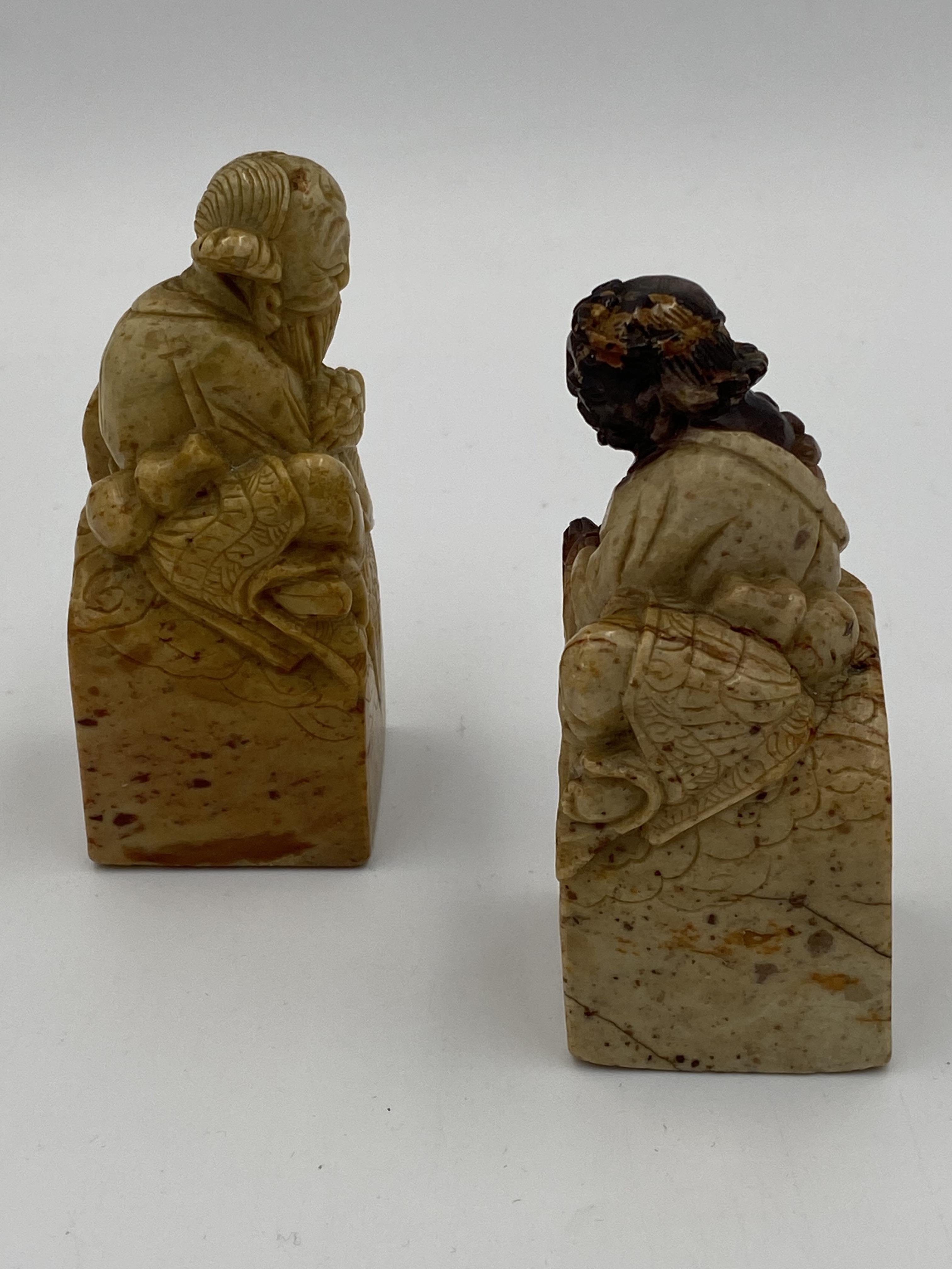 Pair of early 20th century Chinese carved soapstone seals - Image 2 of 9