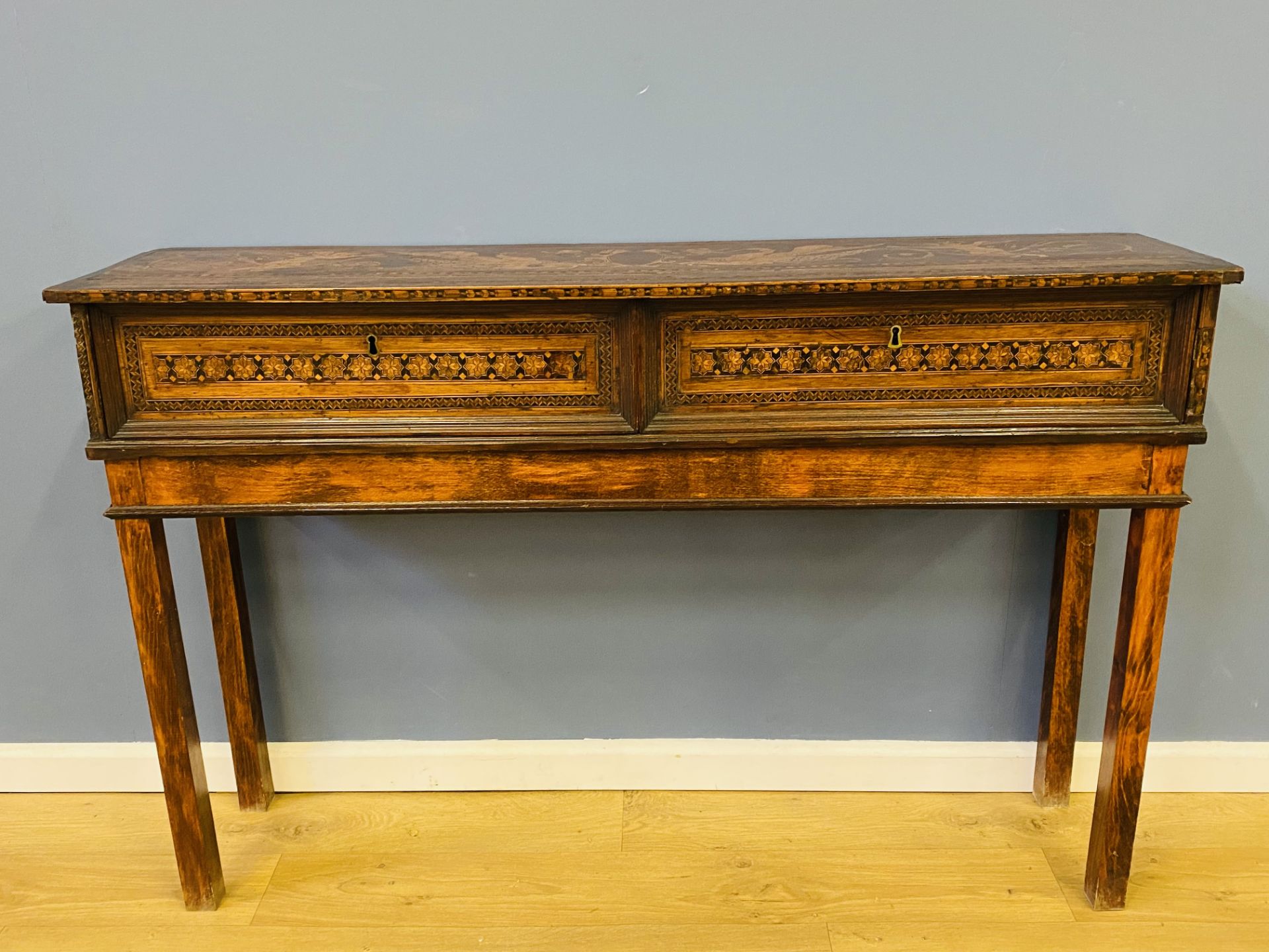 Marquetry inlaid two drawer console table - Image 2 of 7