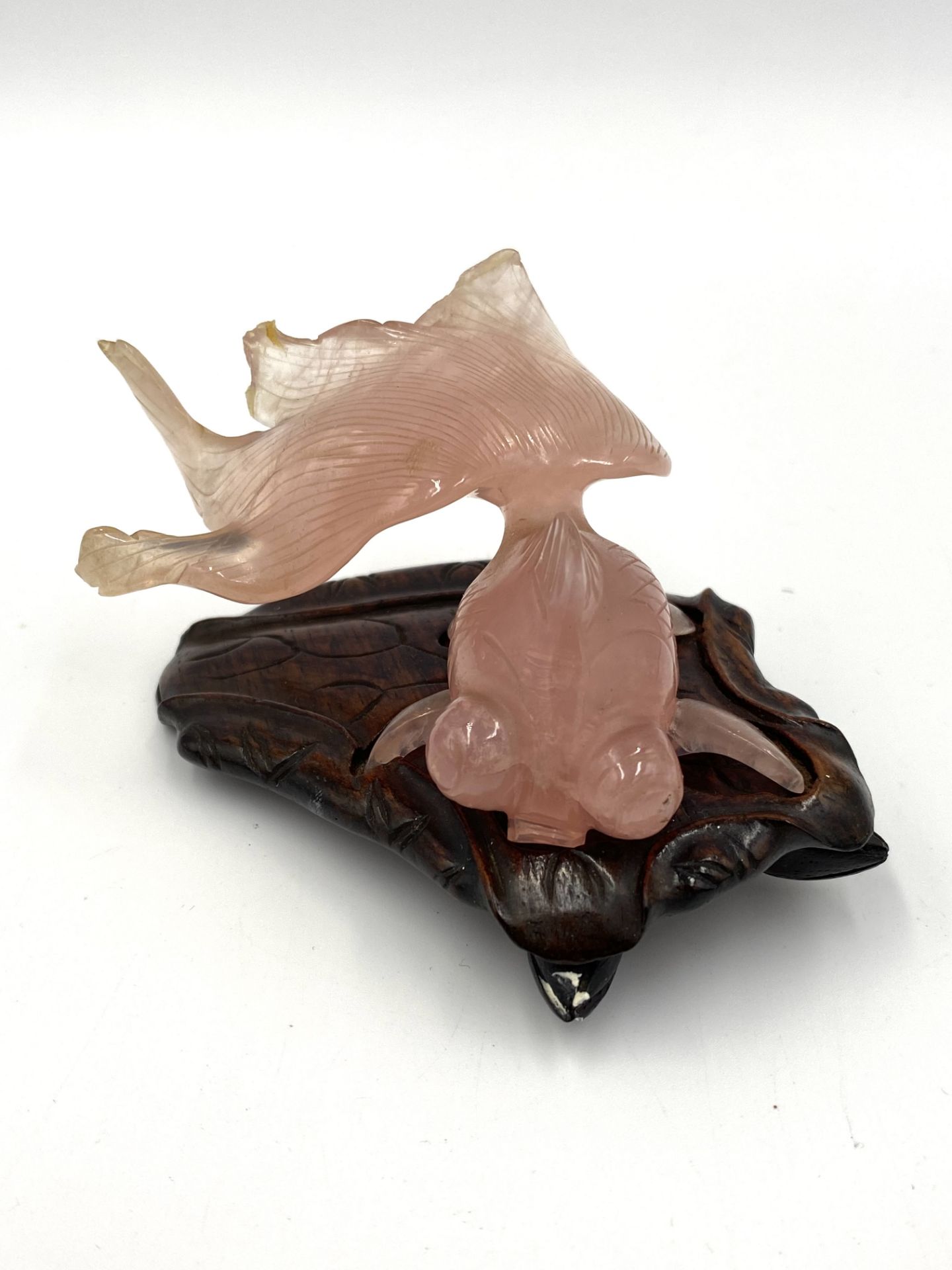 Early 20th century chinese carved rose quartz figure of a mythical fish - Image 2 of 12