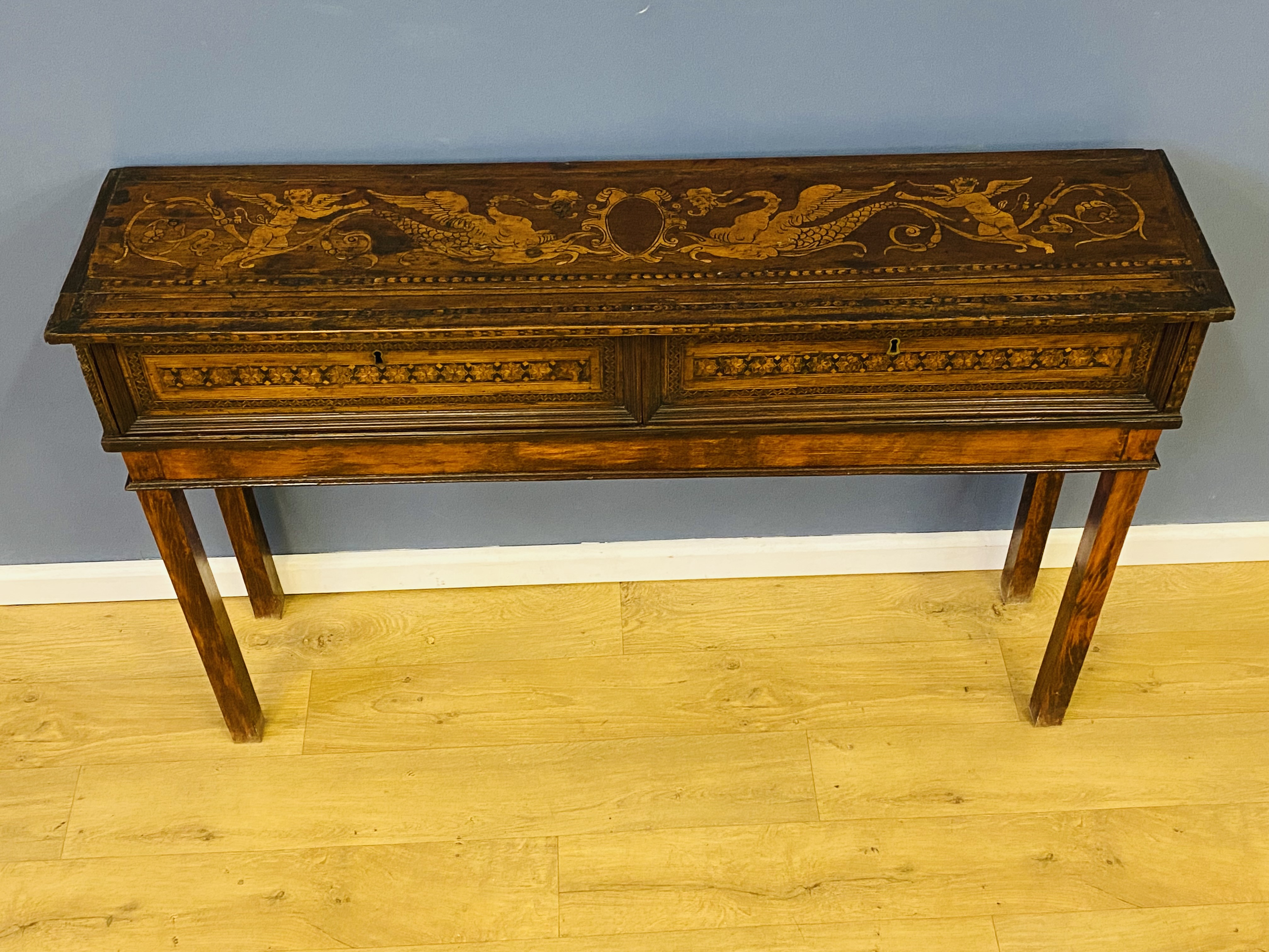 Marquetry inlaid two drawer console table - Image 4 of 7