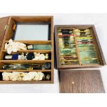 Collection of microscope slides and accessories