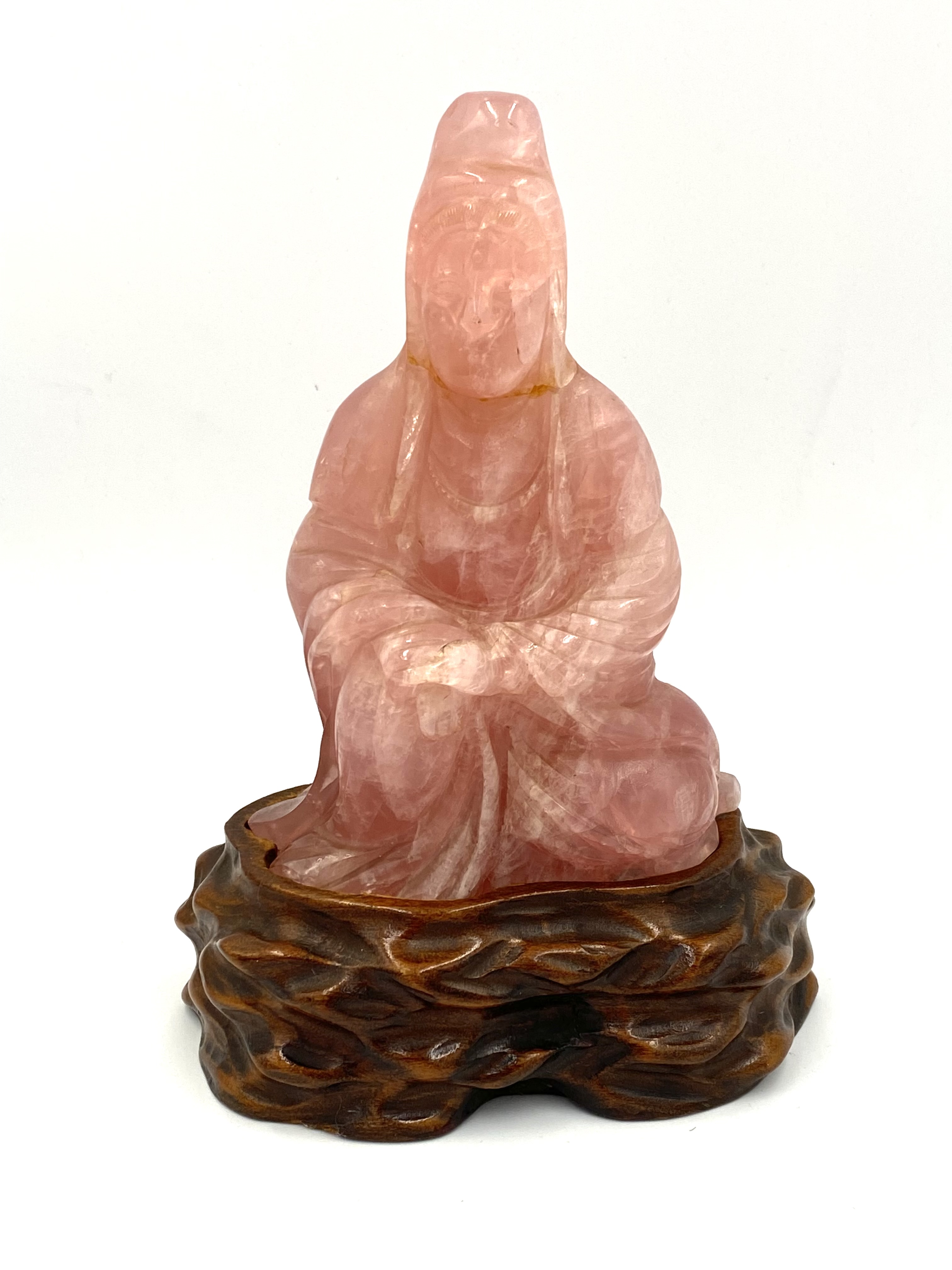 Early 20th century Chinese rose quartz figure of Guanyin - Image 2 of 9