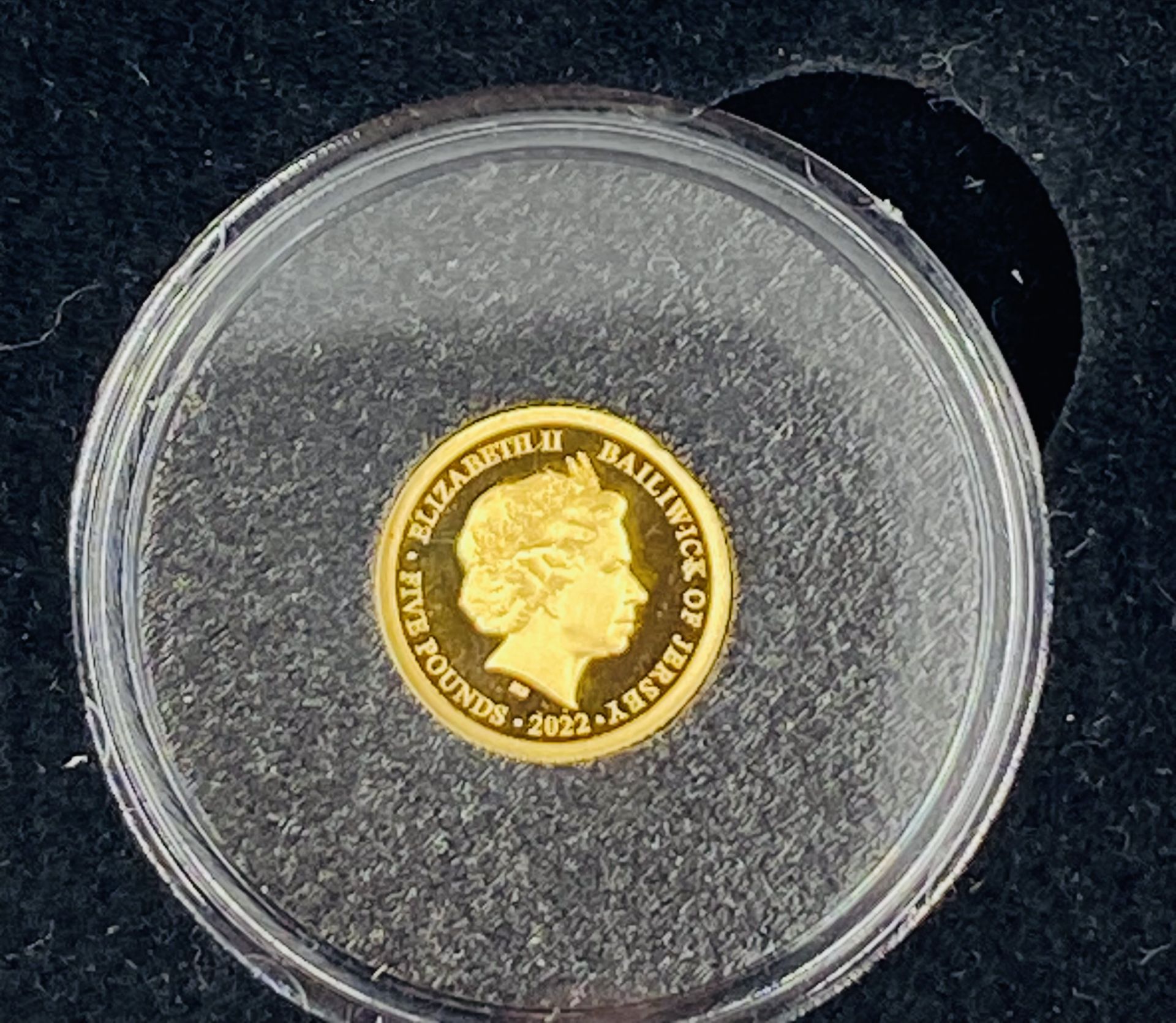 Platinum Jubilee half gram gold £5 coin, in box with Certificate of Authenticity.