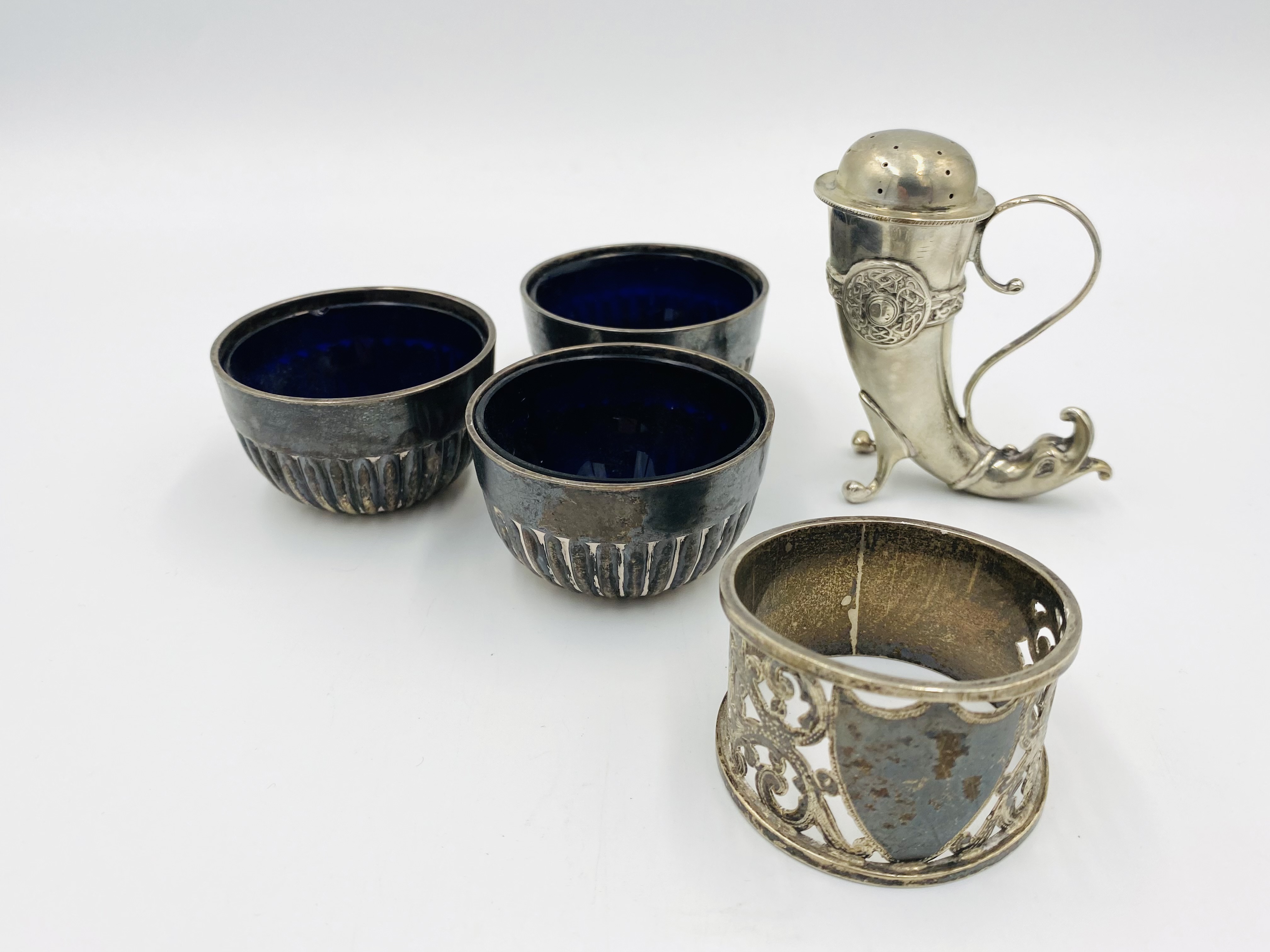 Three Mappin & Webb silver salts and other items