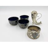 Three Mappin & Webb silver salts and other items