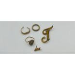 Two scrap 9ct gold rings and other items