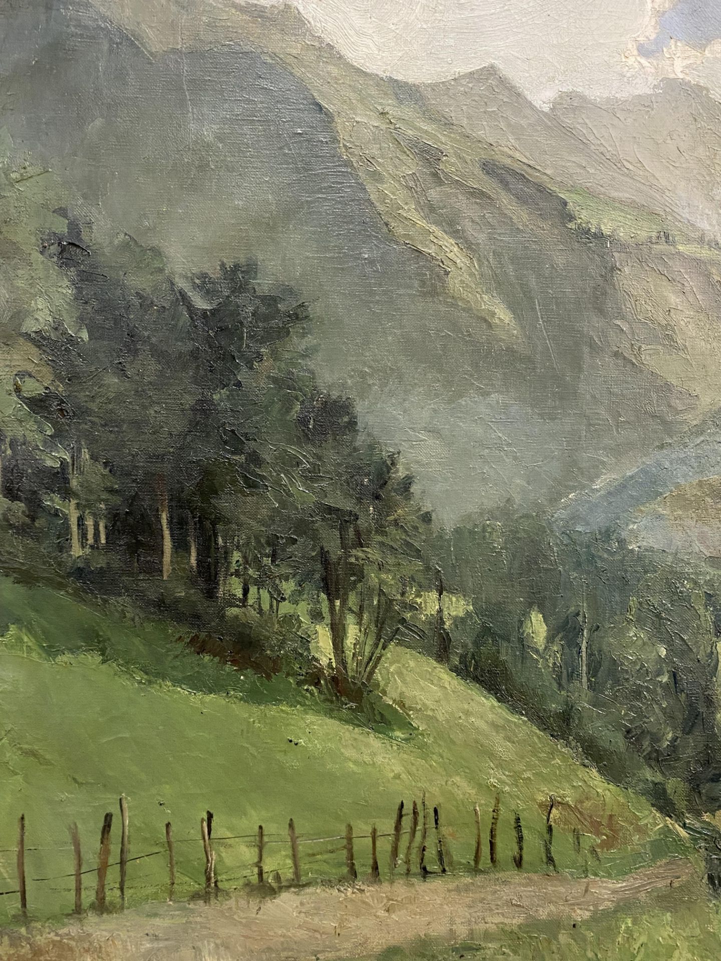Framed oil on canvas of an Alpine landscape, signed Beaufile - Bild 2 aus 2