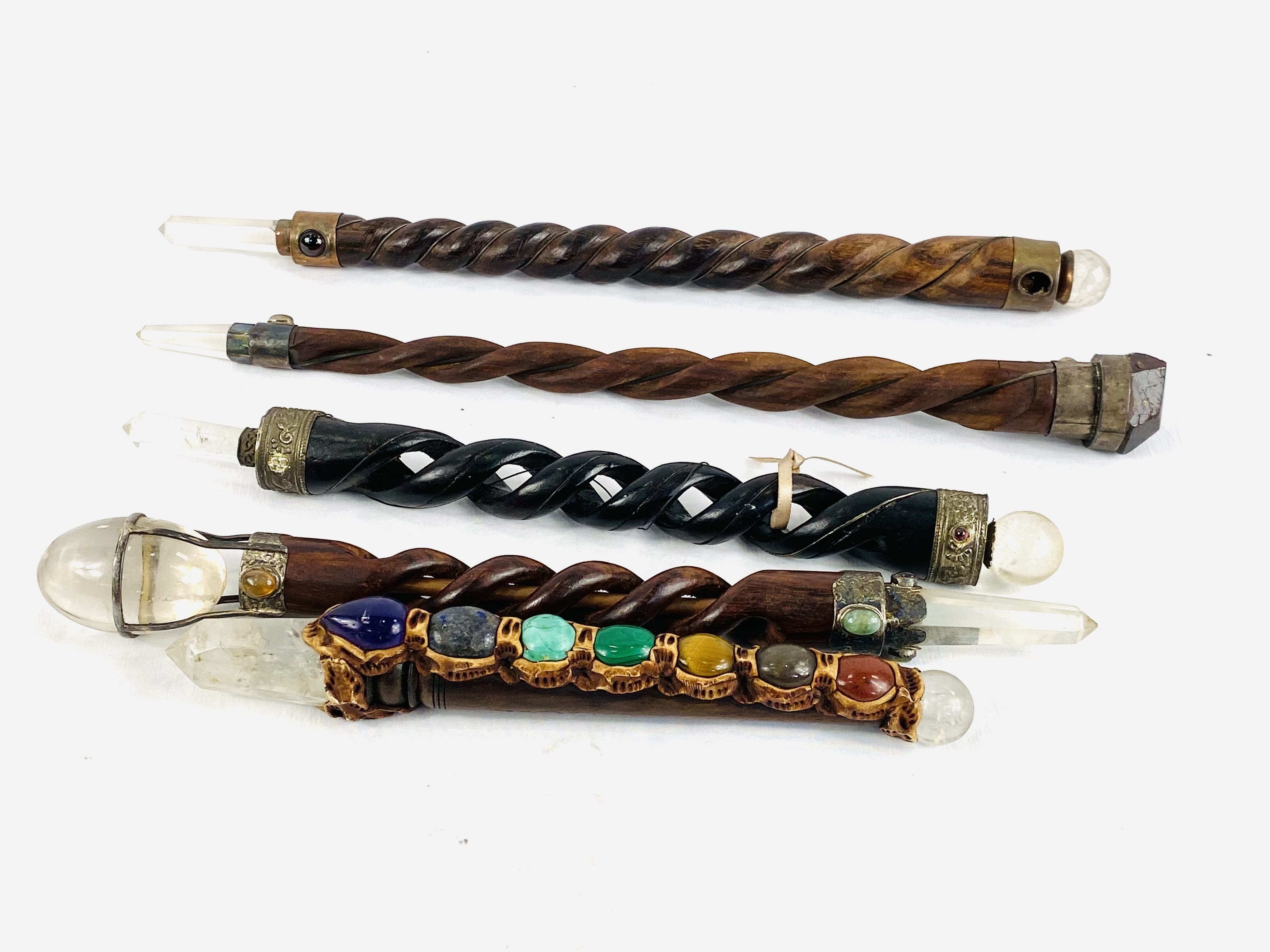 Five crystal healing wands