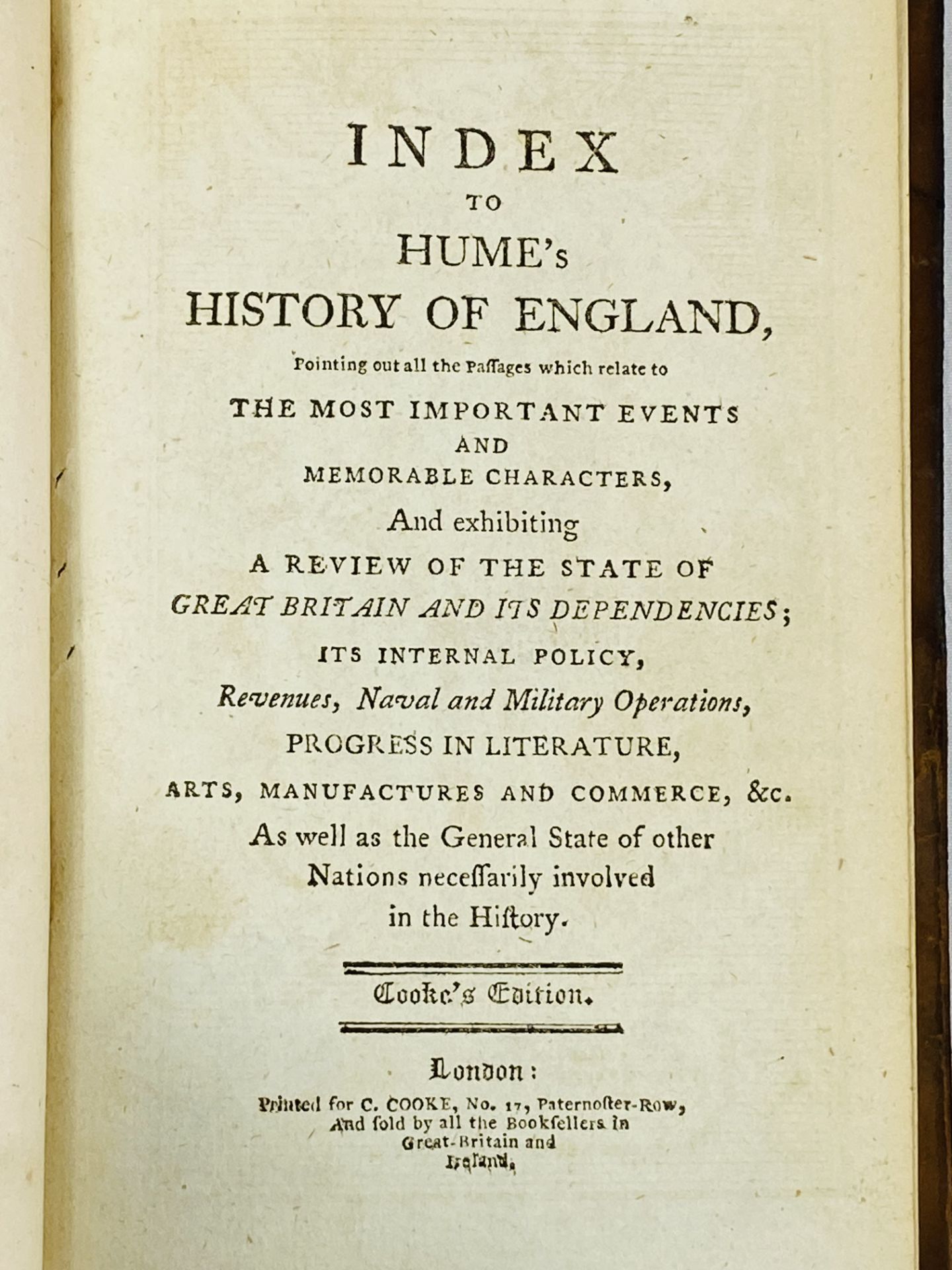 The History of England by David Hume Esq, volume II and Index, leather bound Cooke's edition. - Image 3 of 3