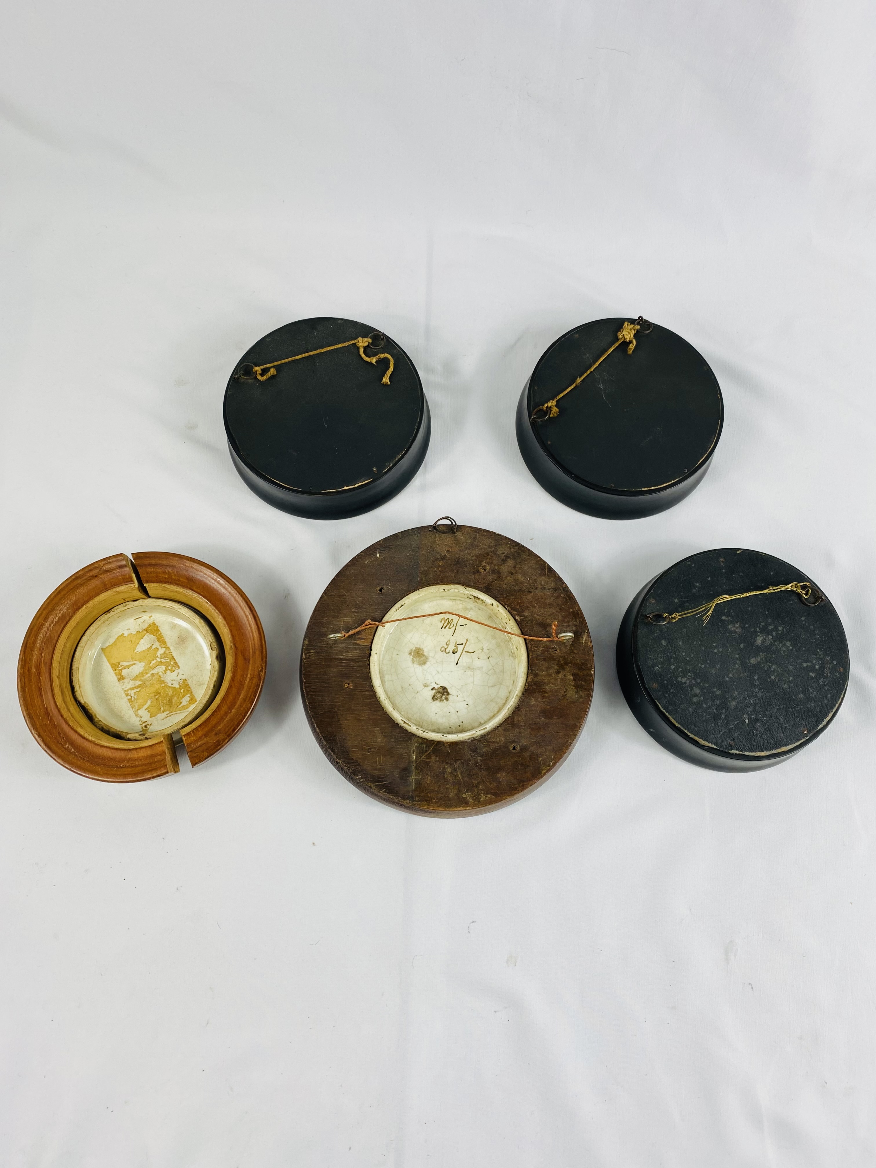 Five wood framed ceramic pot lids - Image 2 of 7