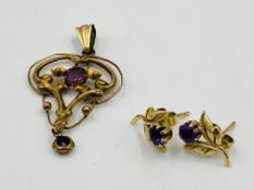 Pair of 9ct gold earrings and other items