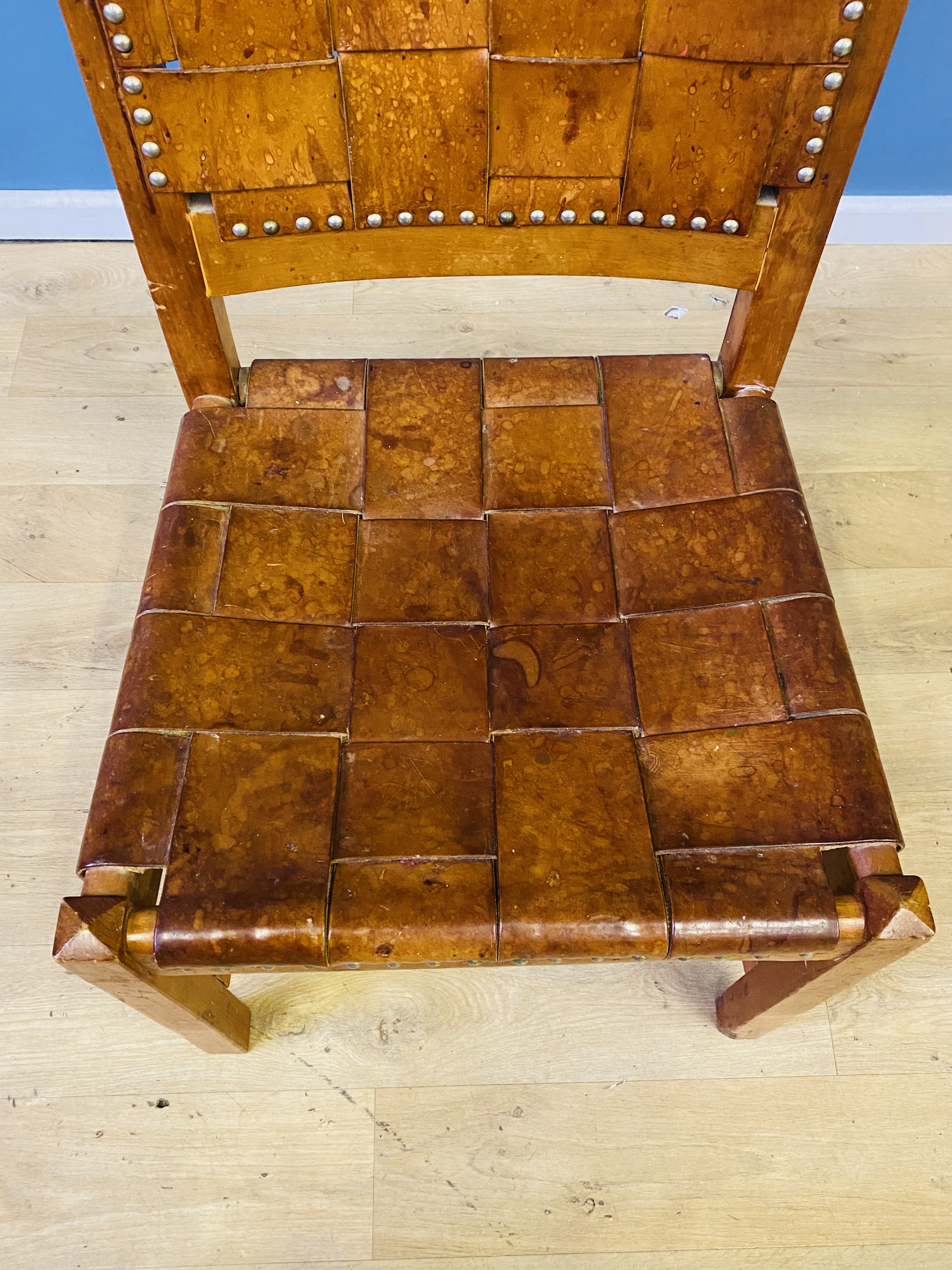 Leather strapwork side chair - Image 5 of 6