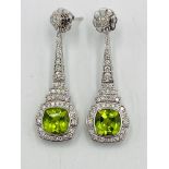 18ct diamond and green stone drop earrings