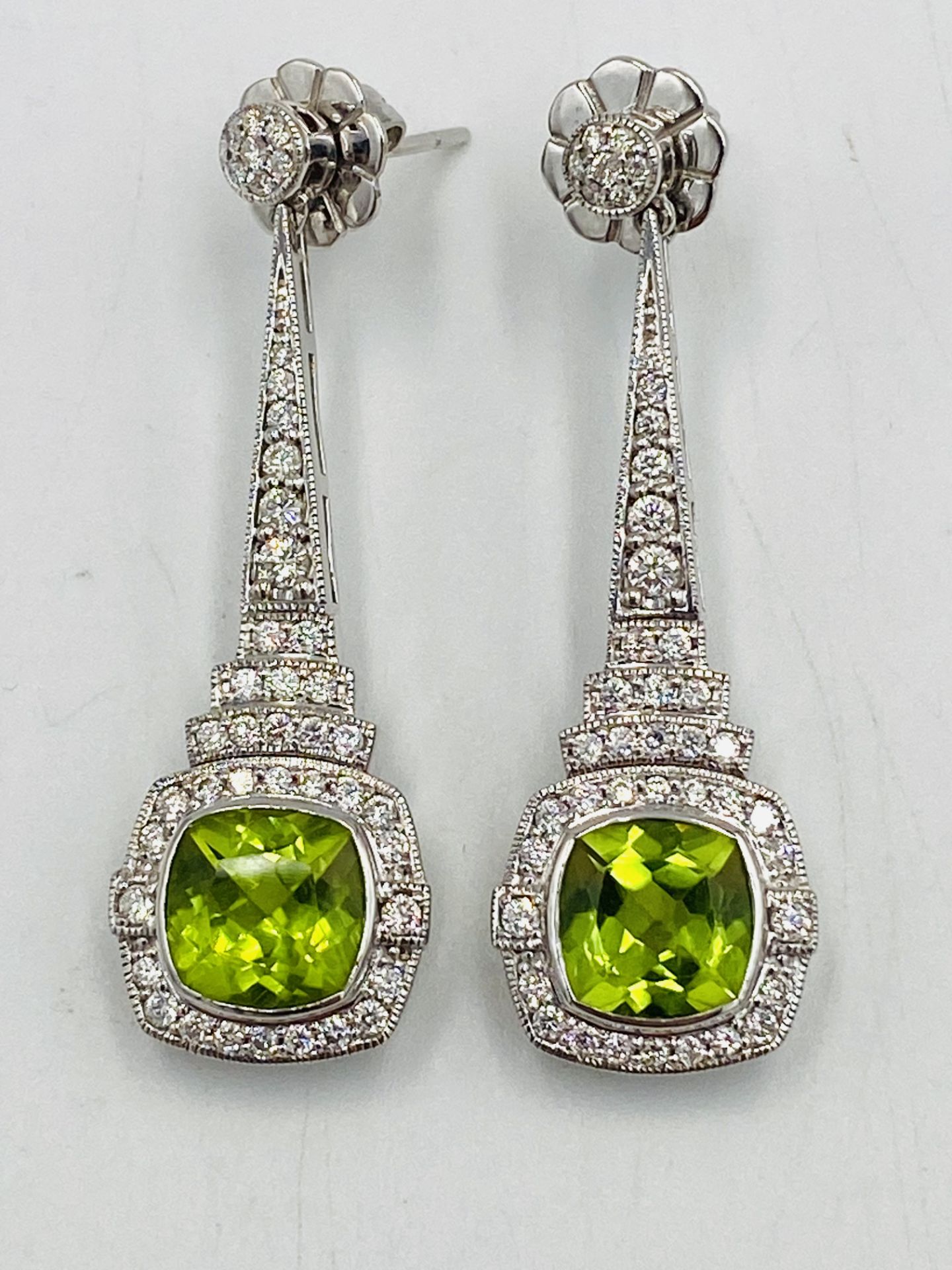 18ct diamond and green stone drop earrings