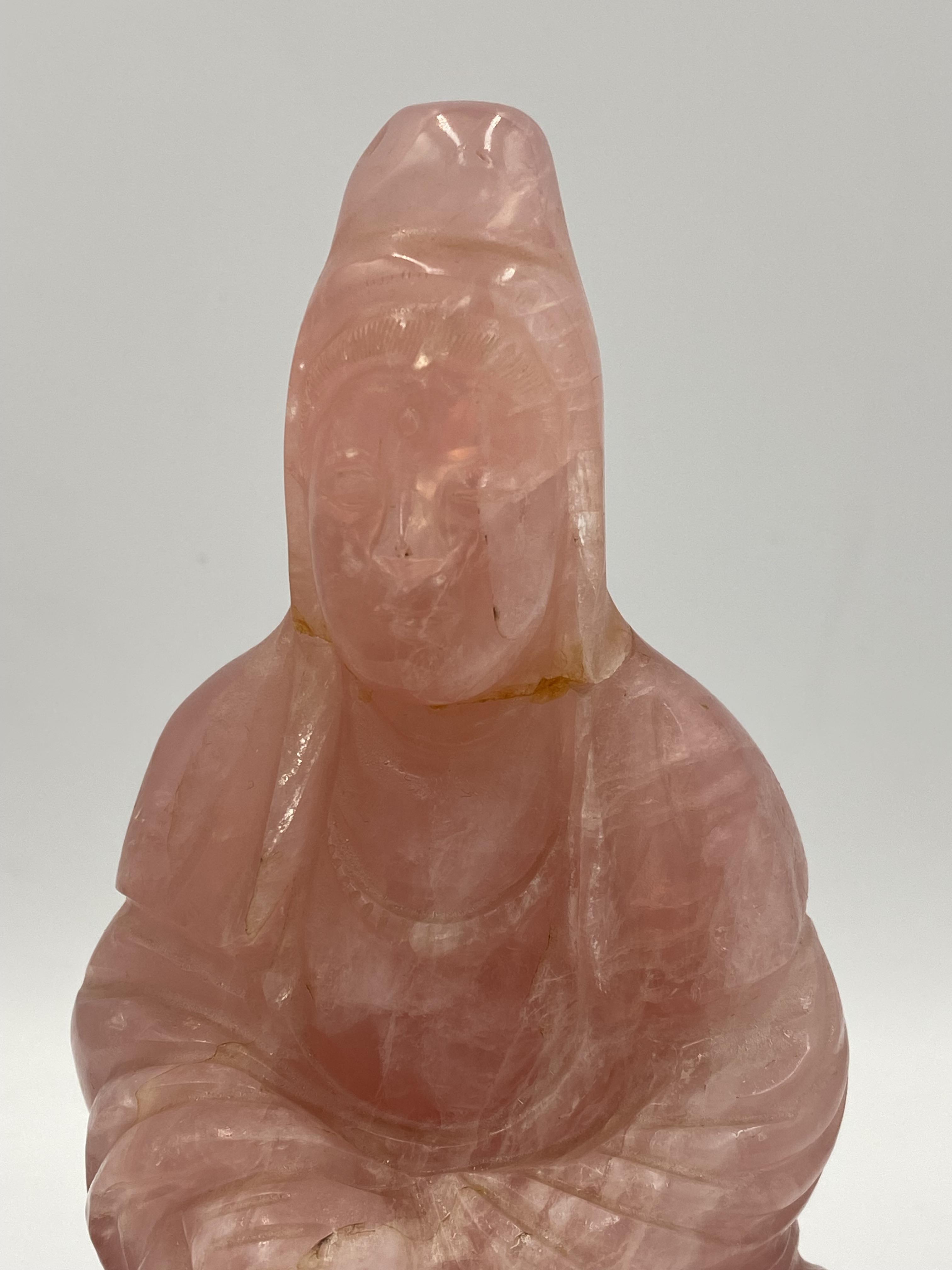 Early 20th century Chinese rose quartz figure of Guanyin - Image 9 of 9