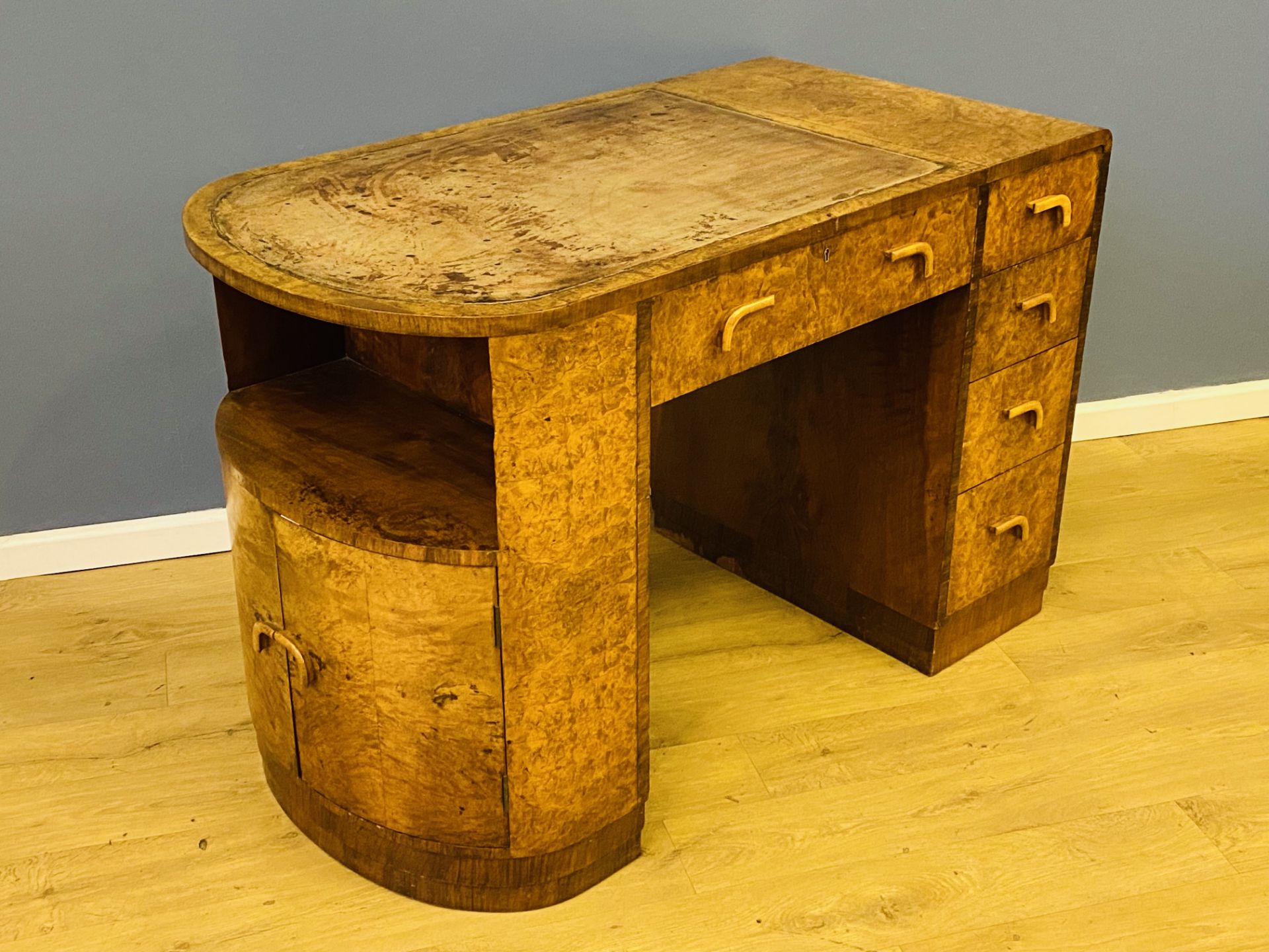Burr walnut art deco desk retailed by Harrods - Image 9 of 9