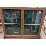Wooden framed, glass fronted bit cabinet, 127 x 16 x 112cms including 11 various bits