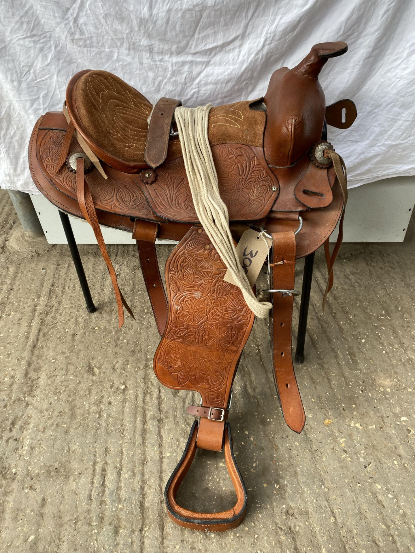 Western saddle with bridle and rug, size 17"