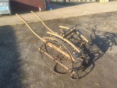 VICTORIAN GOAT CART, featuring an original wood frame with a slatted seat.