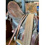 18" brown leather saddle, maker "Ideal Saddle Company, Walsall"